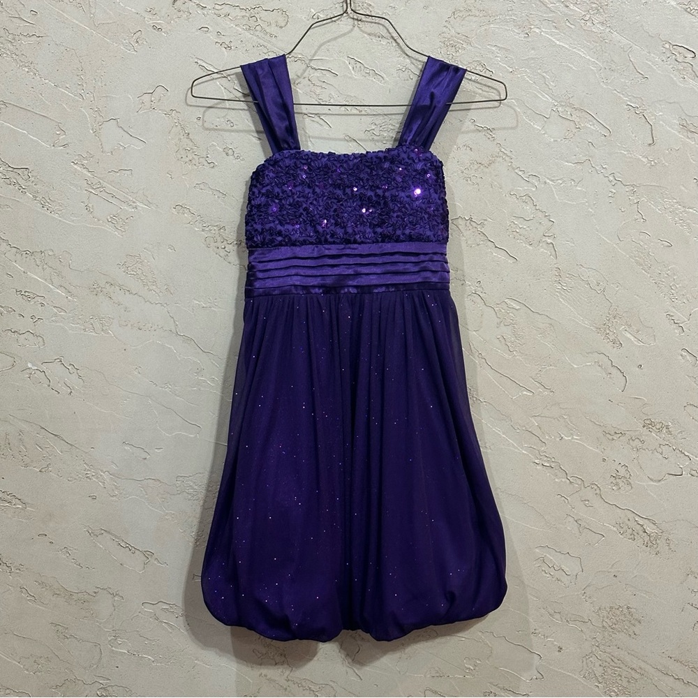 Speechless Girls Purple Formal Dress Sequined Bodice Bubble Glittery Skirt sz 16